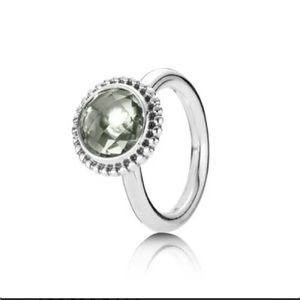PANDORA Autumn Skies Stackable Ring with Green Amethyst. Size 7.